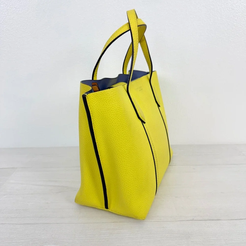 Tory Burch Perry Small Tote Womens Yellow Pebbled Leather Crossbody Bag